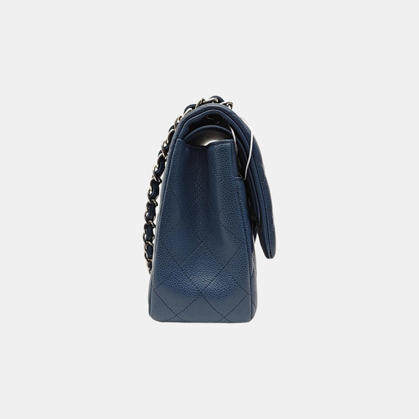 CLASSIC FLAP Jumbo Quilted Grained Calfskin Blue