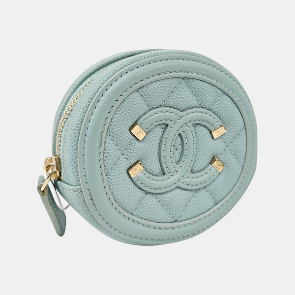 Quilted Grained Calfskin Wallet Blue
