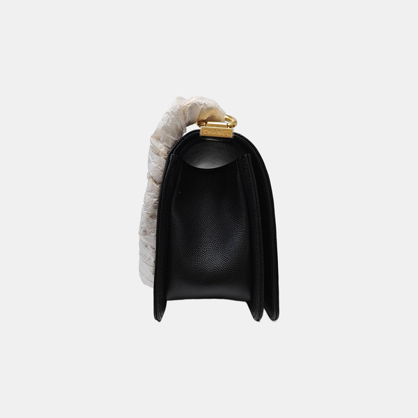 BOY CHANEL Medium Quilted Grained Calfskin Black