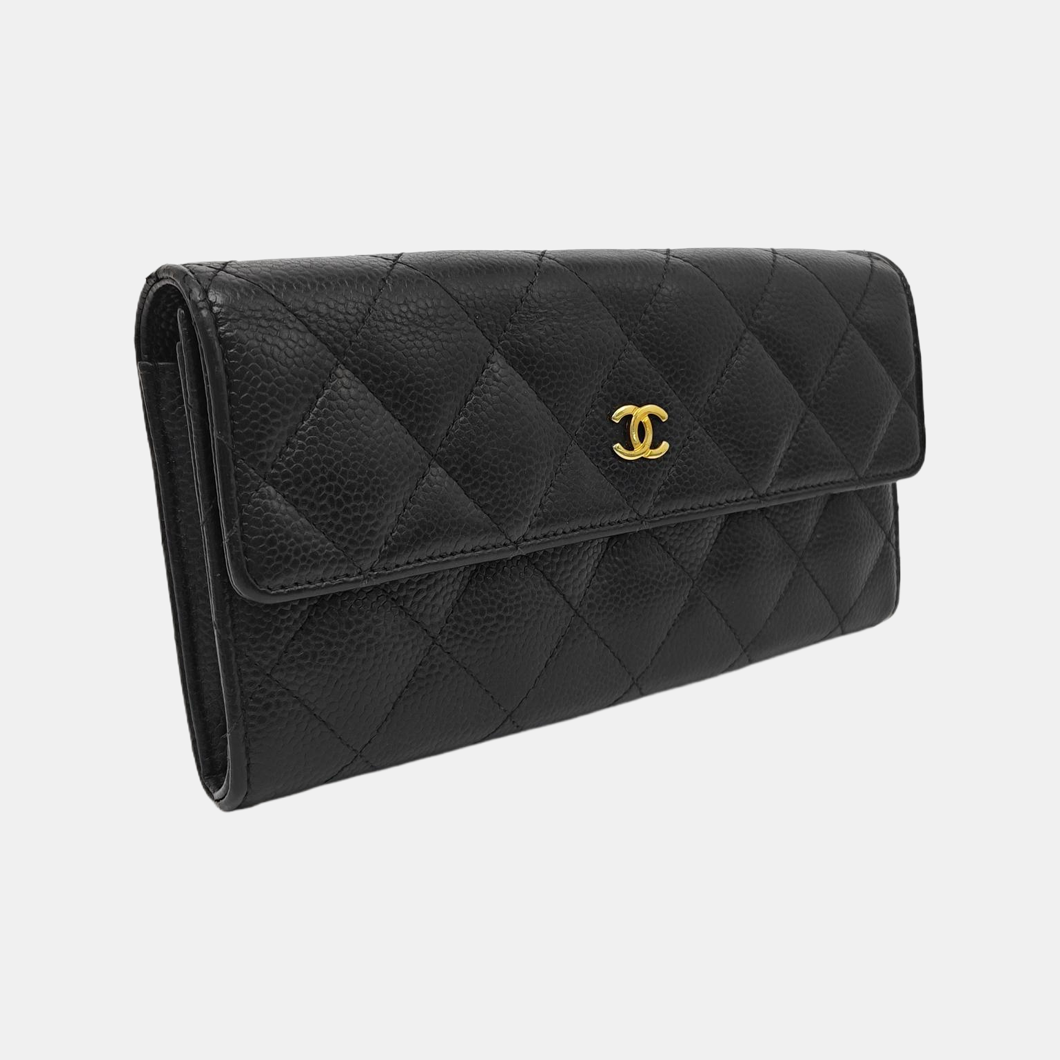 Quilted Grained Calfskin Wallet Black