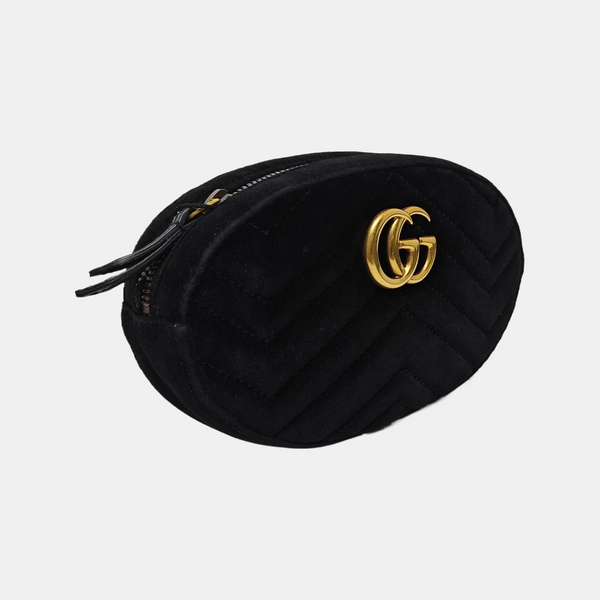 Authenticated pre-owned  GG Marmont Quilted Velvet Black - Belt Bag at Looply