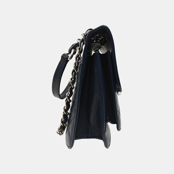Quilted Grained Calfskin Crossbody Bag Blue