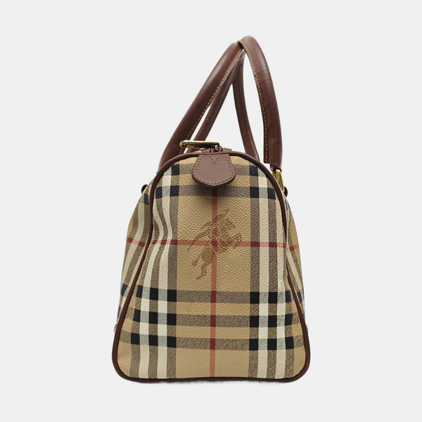 Coated Canvas Top Handle Bag Brown