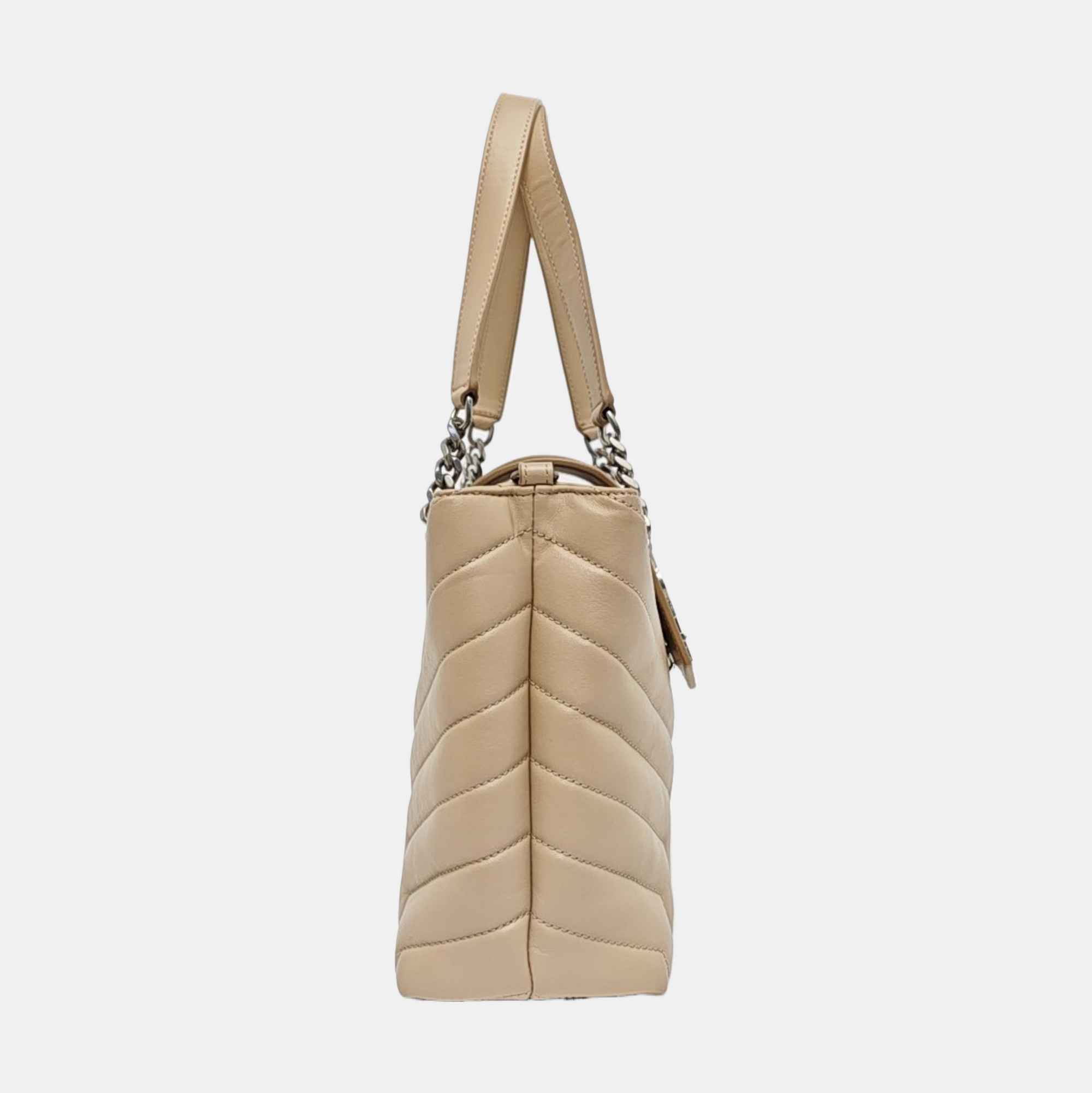 Chevron Leather Shoulder Bag Beige