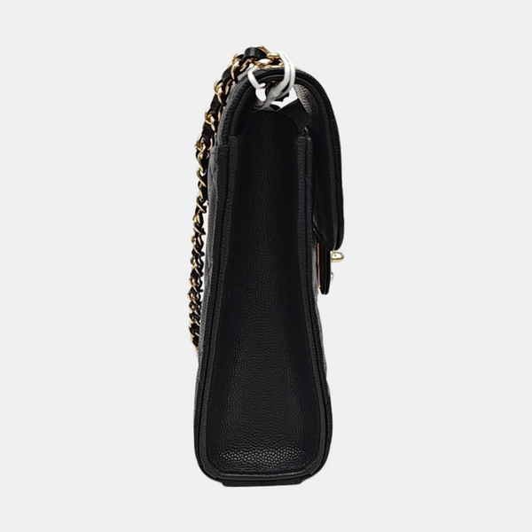 Quilted Grained Calfskin Shoulder Bag Black