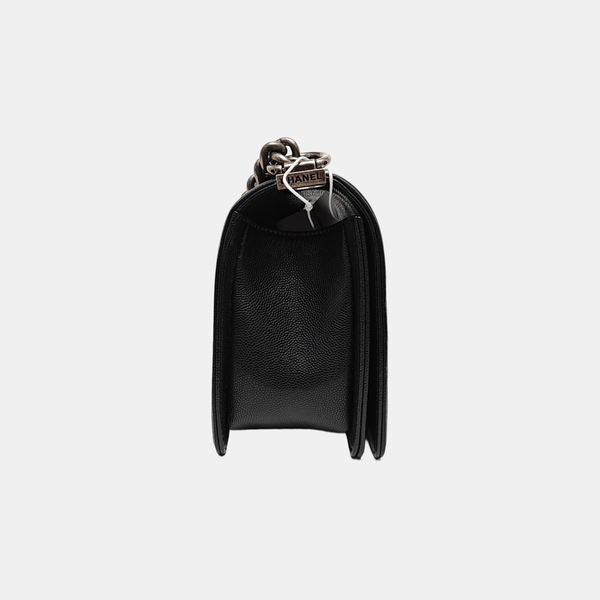 BOY CHANEL Medium Chevron, Quilted Grained Calfskin Black