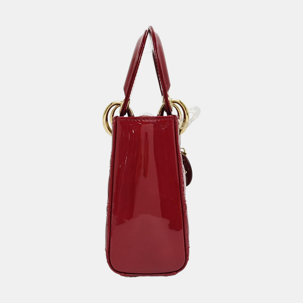 Authenticated pre-owned  Lady Dior Mini Quilted Patent Calfskin Red - Tote Bag at Looply