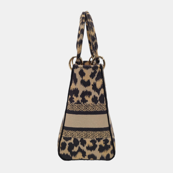 Authenticated pre-owned  Lady Dior Medium Fabric Beige - Tote Bag at Looply