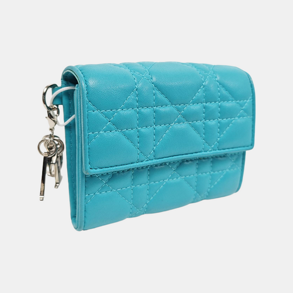 Lady Dior Cannage Lambskin Blue Wallet