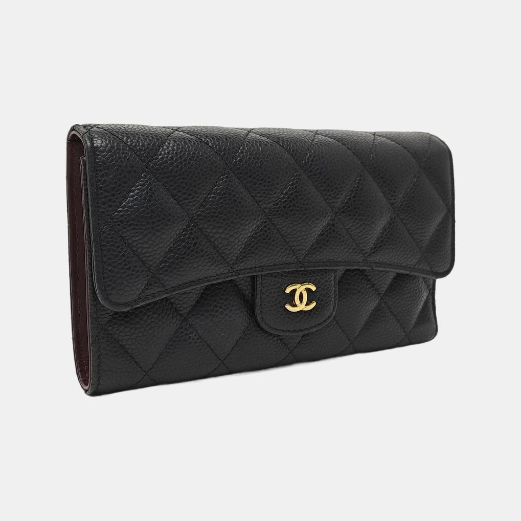 CLASSIC FLAP Mini Quilted Grained Calfskin Black Wallet