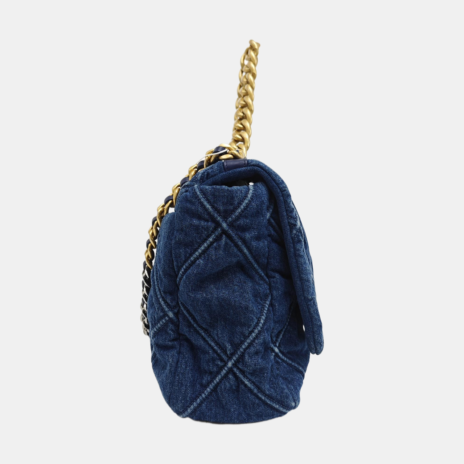 CHANEL 19 Maxi Quilted Denim Blue