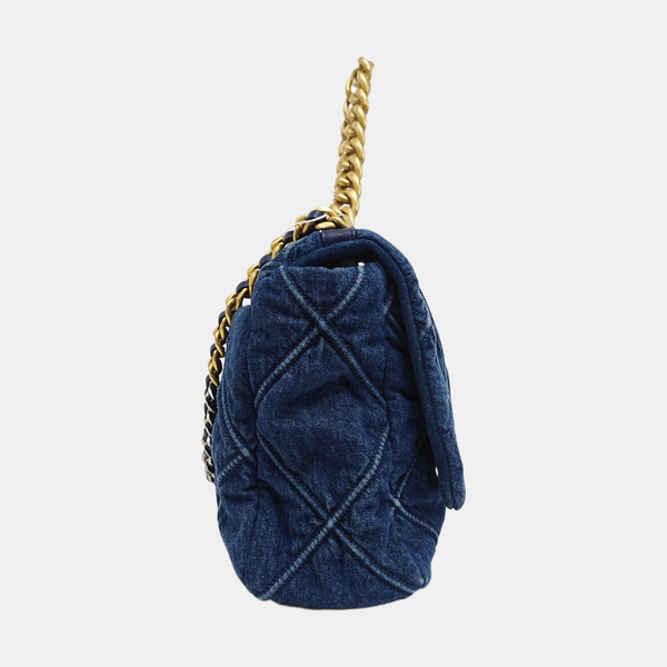 CHANEL 19 Maxi Quilted Denim Blue