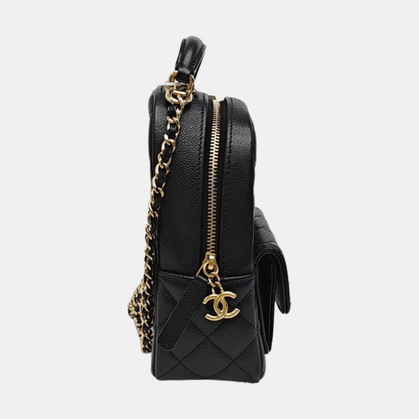 Quilted Grained Calfskin Backpack Mini Black
