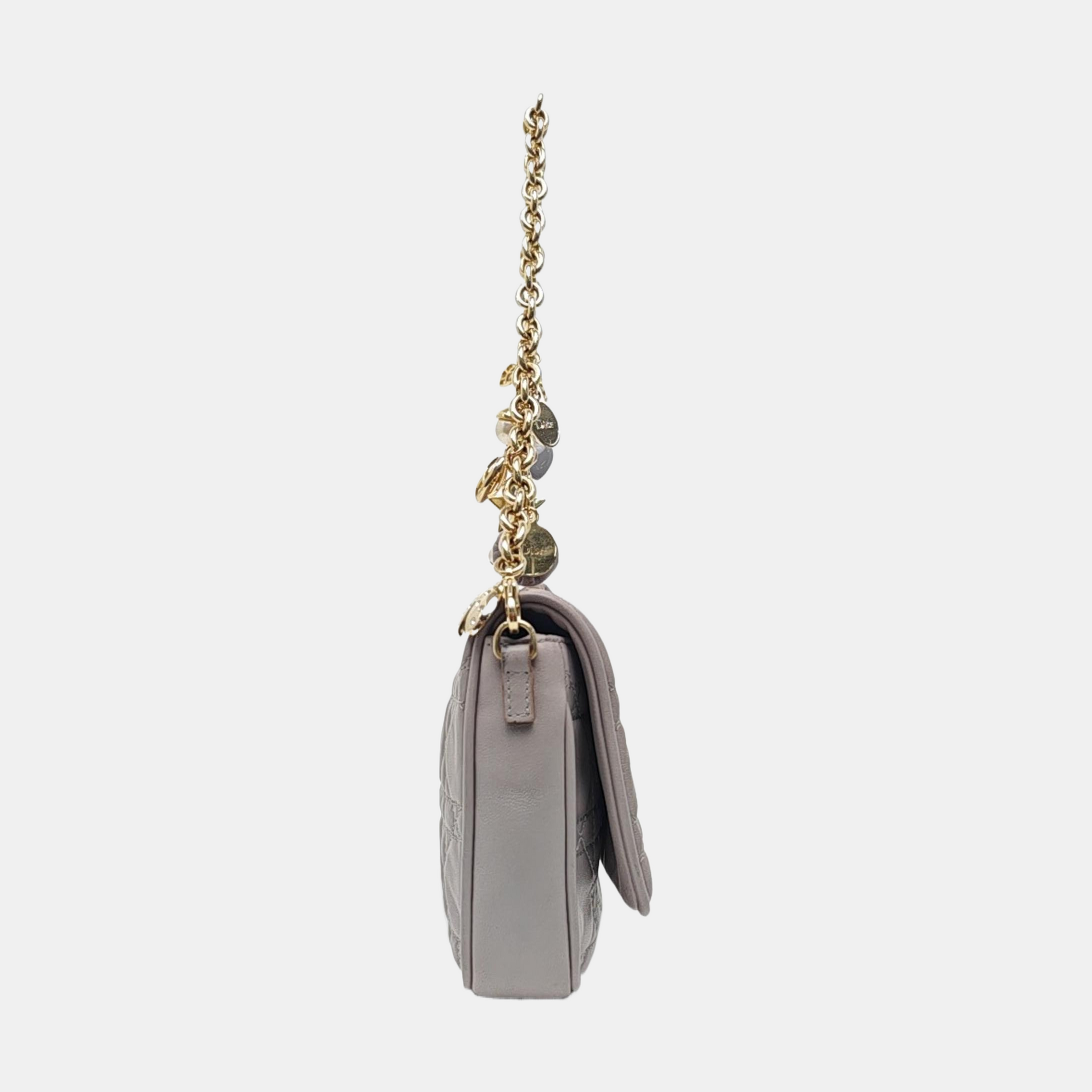 Cannage Calfskin Shoulder Bag Gray