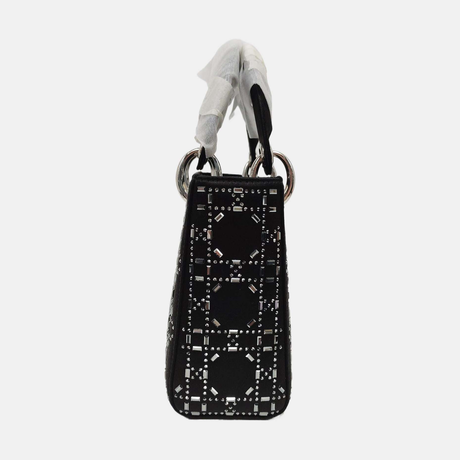 Authenticated pre-owned  Lady Dior Mini Silk Satin Black - Tote Bag at Looply