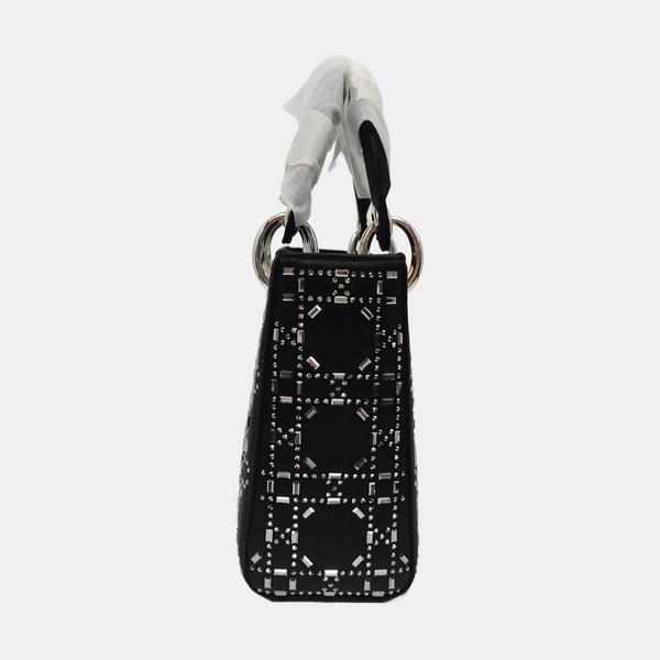 Authenticated pre-owned  Lady Dior Mini Silk Satin Black - Tote Bag at Looply