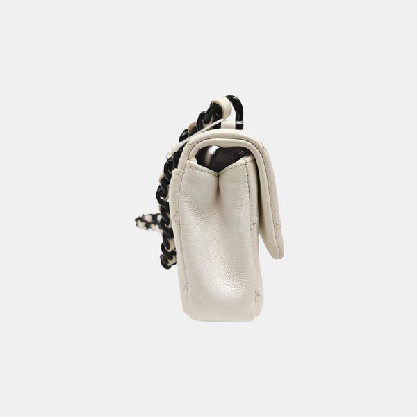 Quilted Grained Calfskin Shoulder Bag Small White