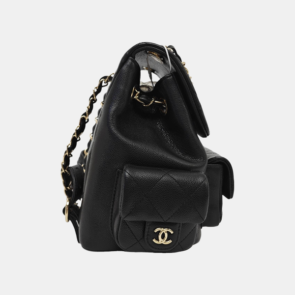 Quilted Grained Calfskin Backpack Small Black