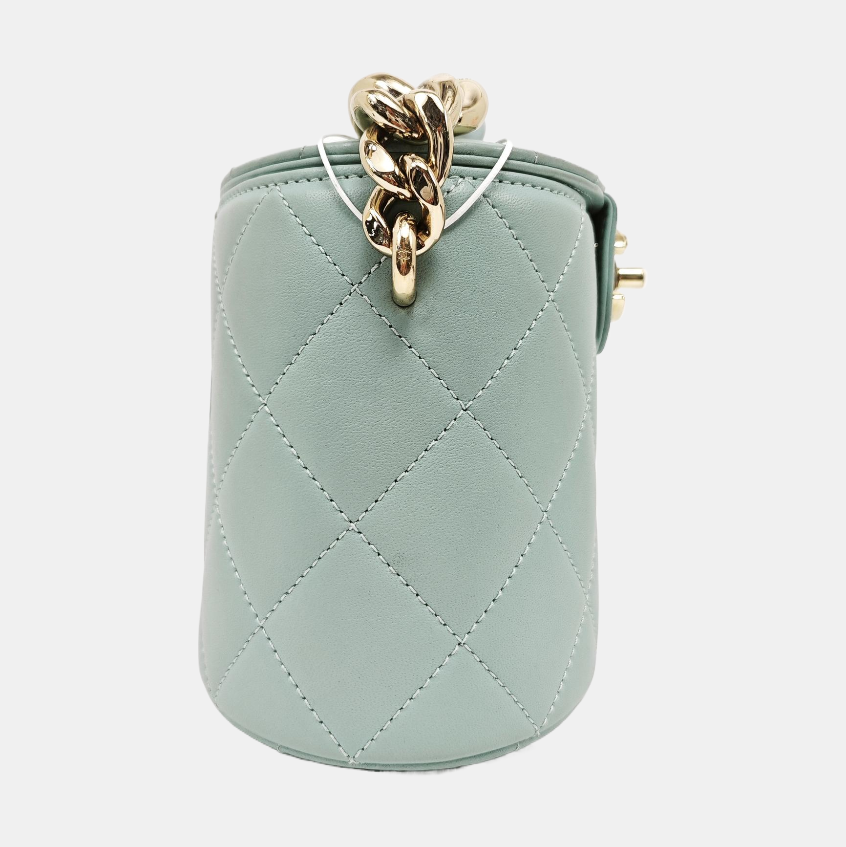 Round Vanity Quilted Lambskin Blue