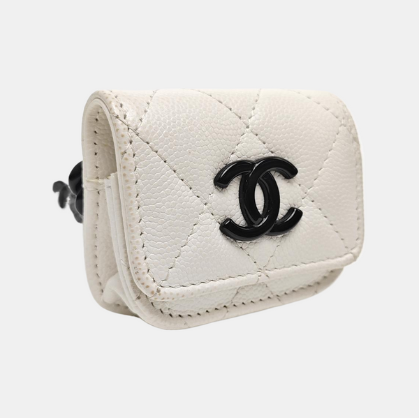 Quilted Grained Calfskin Belt Bag White