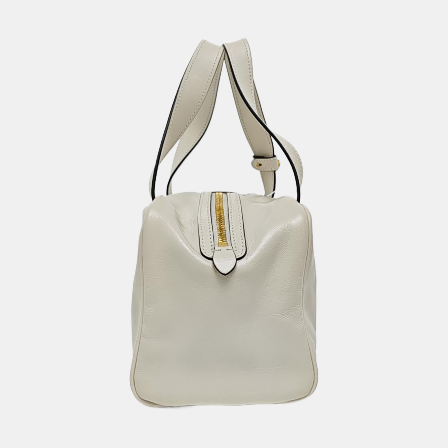 Leather Top Handle Bag White