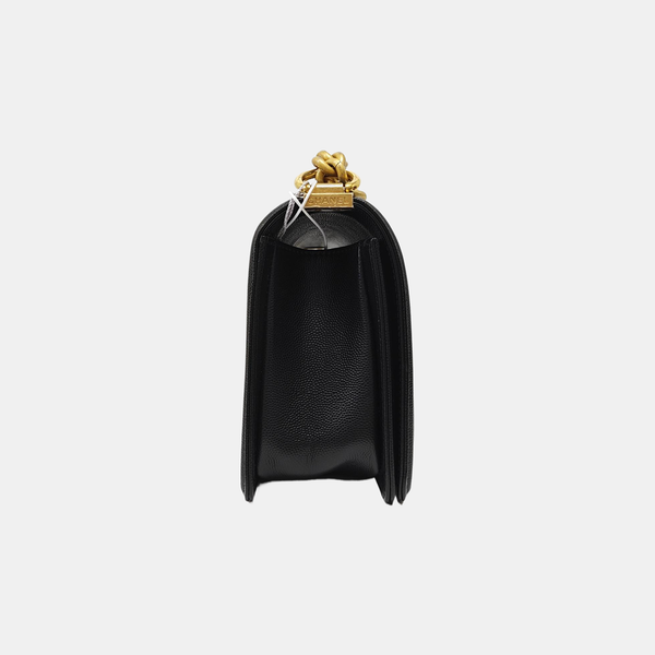 BOY CHANEL Medium Quilted Grained Calfskin Black