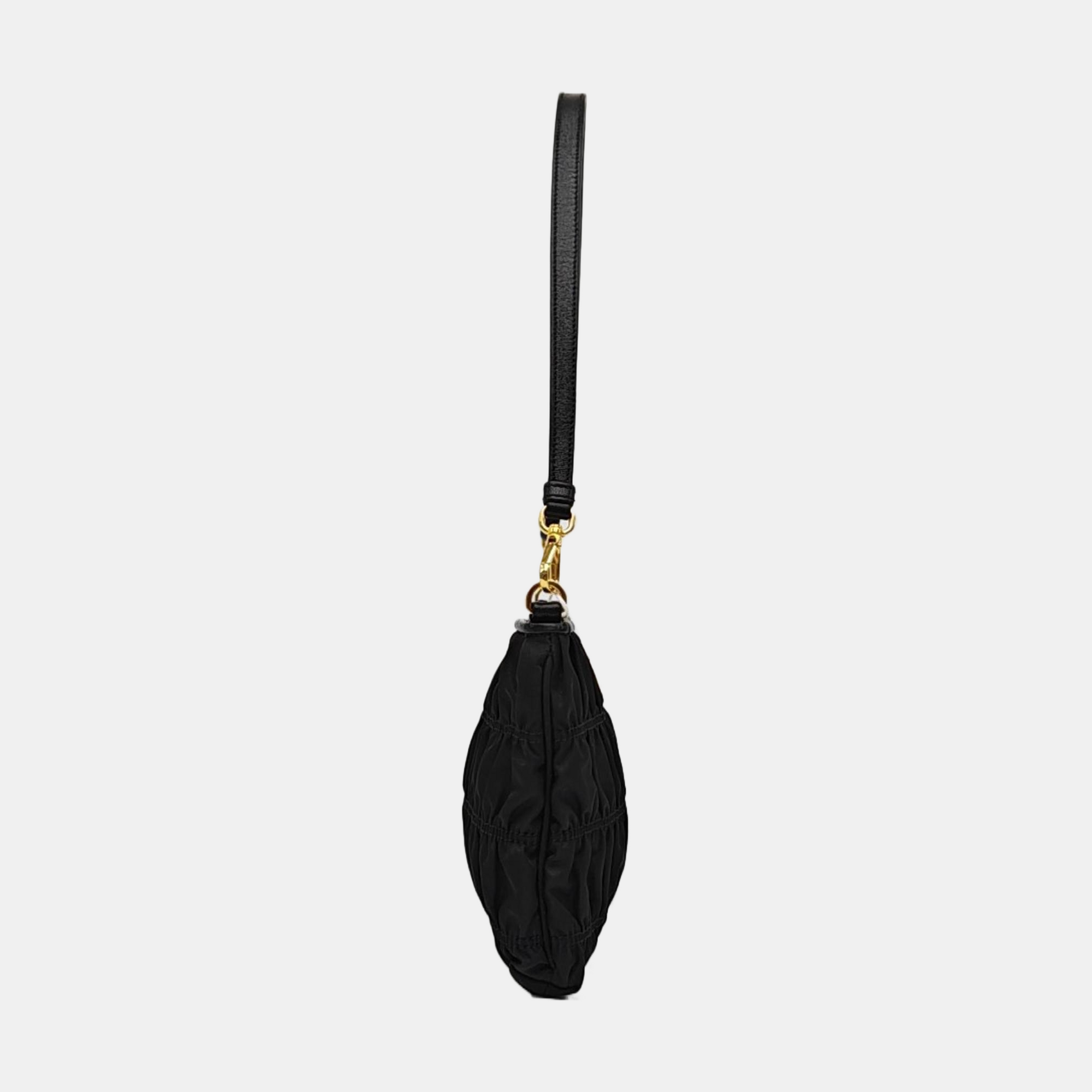Quilted Nylon Top Handle Bag Black
