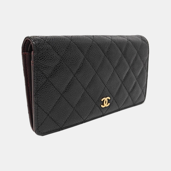 Quilted Grained Calfskin Wallet Black