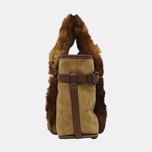 Suede Top Handle Bag Brown