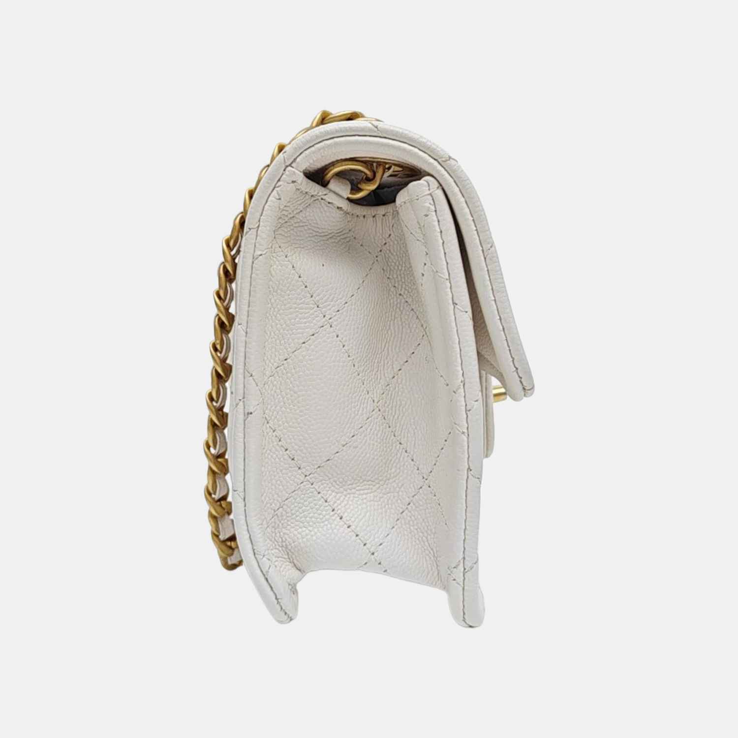 Quilted Grained Calfskin Shoulder Bag White