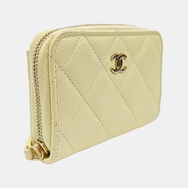 Quilted Grained Calfskin Card Holder Yellow