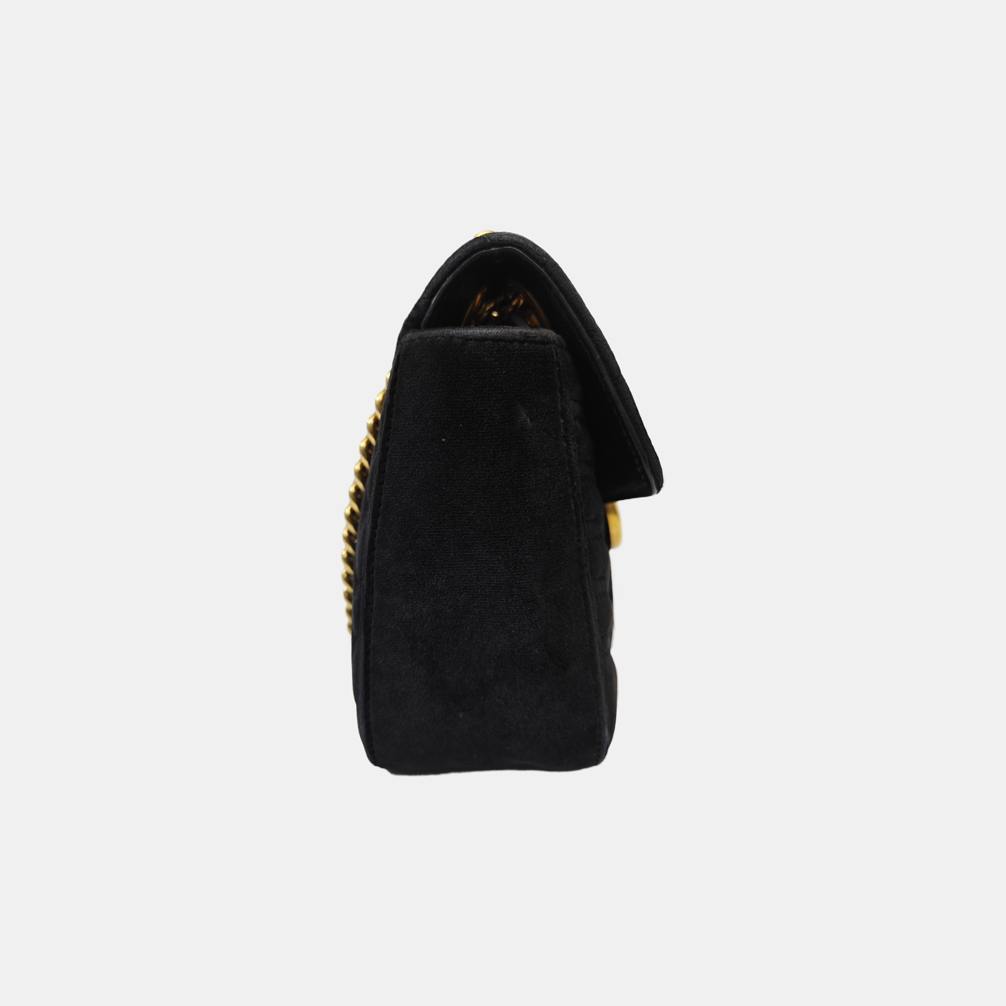 GG Marmont Medium Quilted Velvet Black