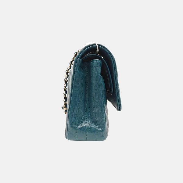 CLASSIC FLAP Medium Chevron Grained Calfskin Green
