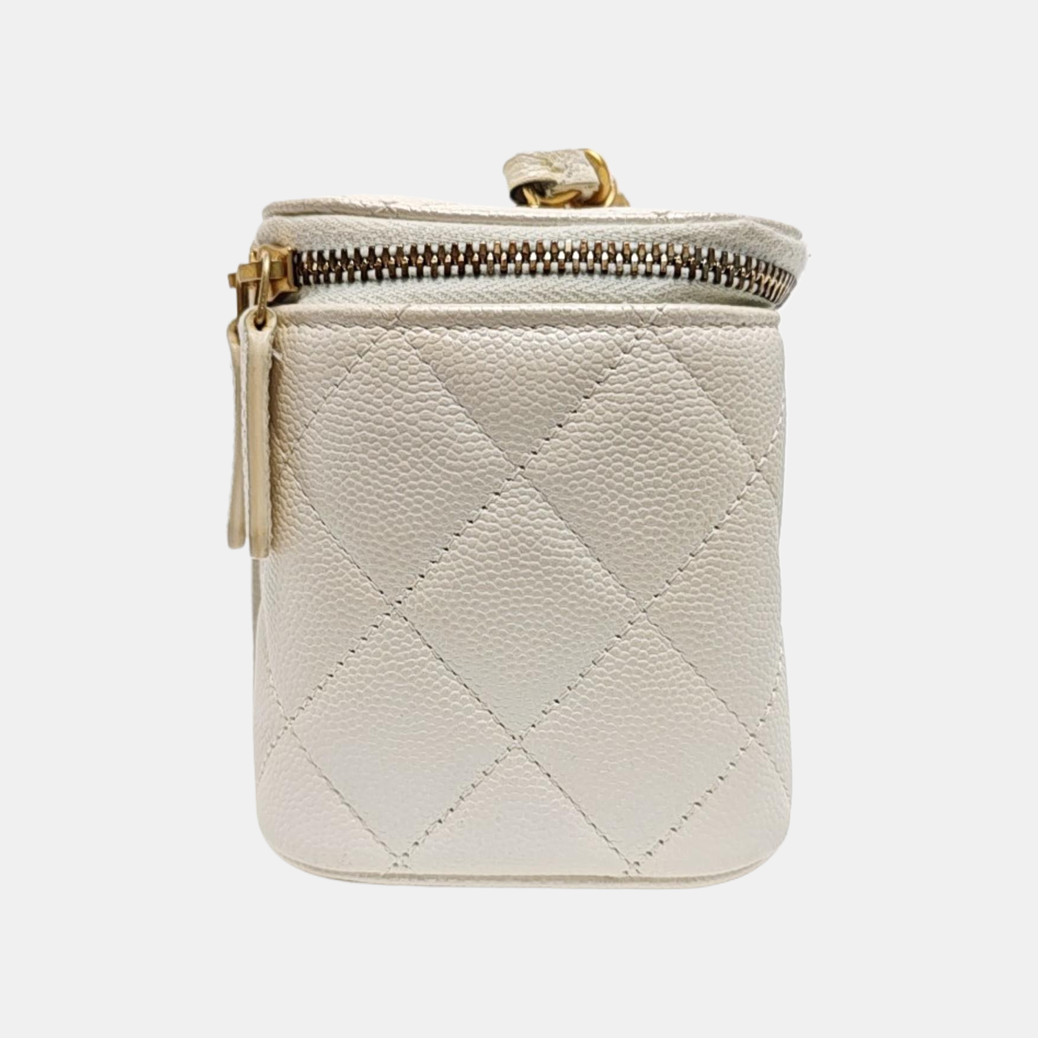 VANITY CASE Small Quilted Grained Calfskin White