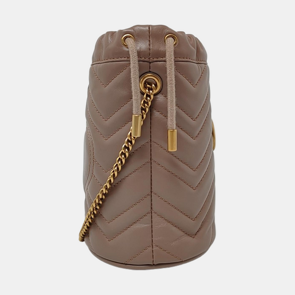 Authenticated pre-owned  GG Marmont Mini Quilted Calfskin Beige - Bucket Bag at Looply