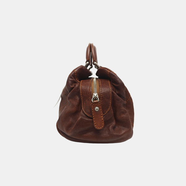 Quilted Grained Calfskin Top Handle Bag Brown