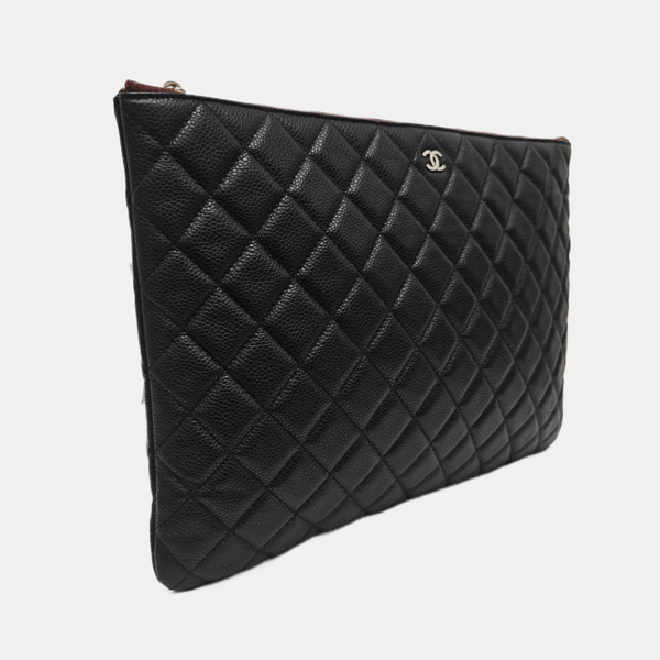 Quilted Grained Calfskin Clutch Black