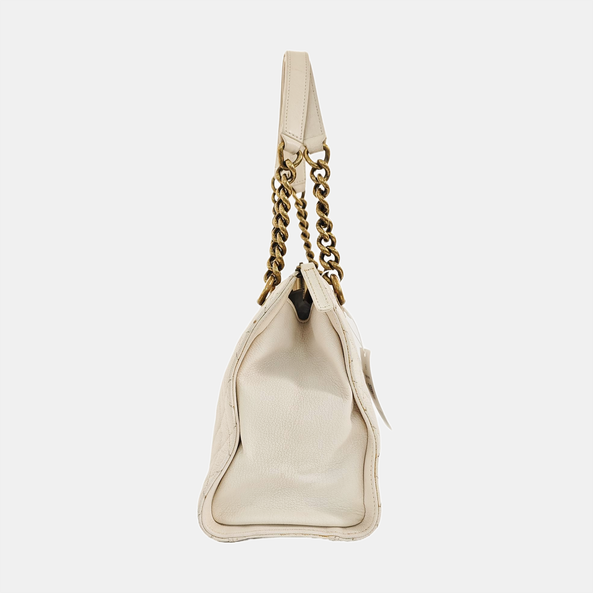 Quilted Grained Lambskin Shoulder Bag White