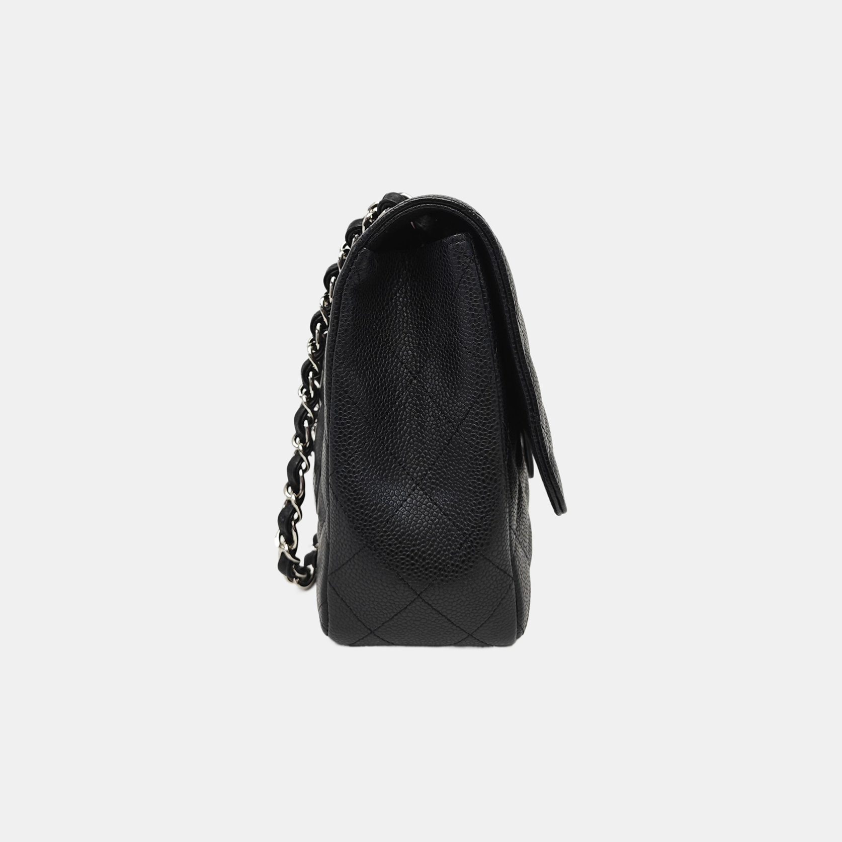 Quilted Grained Calfskin Shoulder Bag Large Black