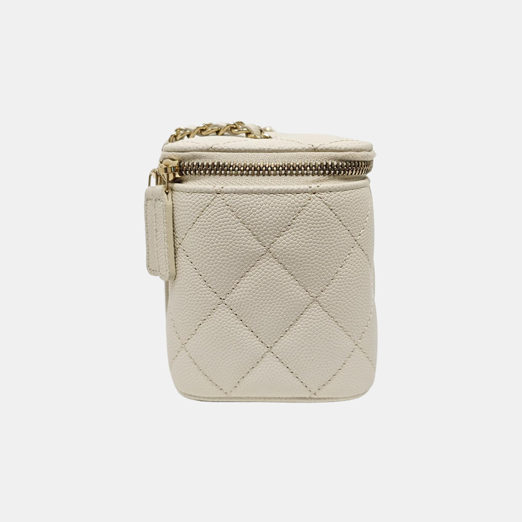 VANITY CASE Small Quilted Grained Calfskin White