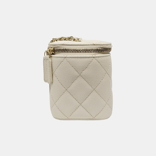 VANITY CASE Small Quilted Grained Calfskin White