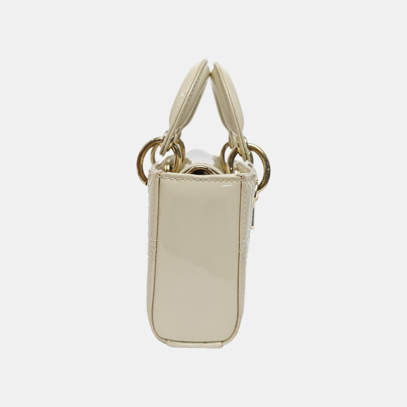 Lady D-Joy Super Mini Cannage Patent Leather White