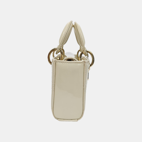 Lady D-Joy Super Mini Cannage Patent Leather White