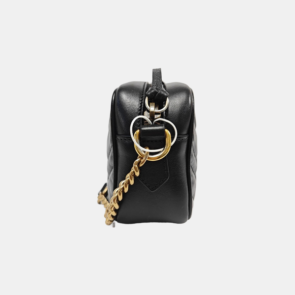 Bolso de hombro pequeño GG Marmont de piel matelassé negra