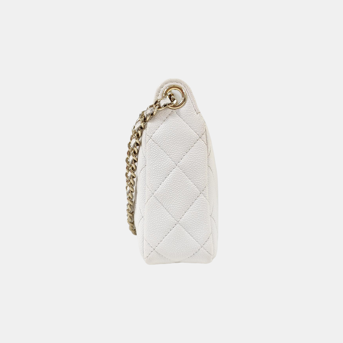 Quilted Grained Calfskin Shoulder Bag White