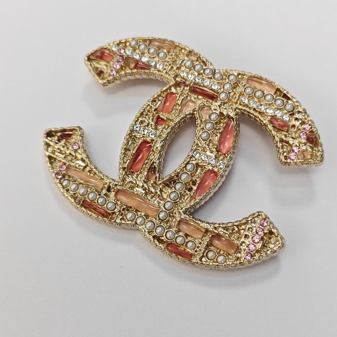 CC Logo Metal Gold Brooch