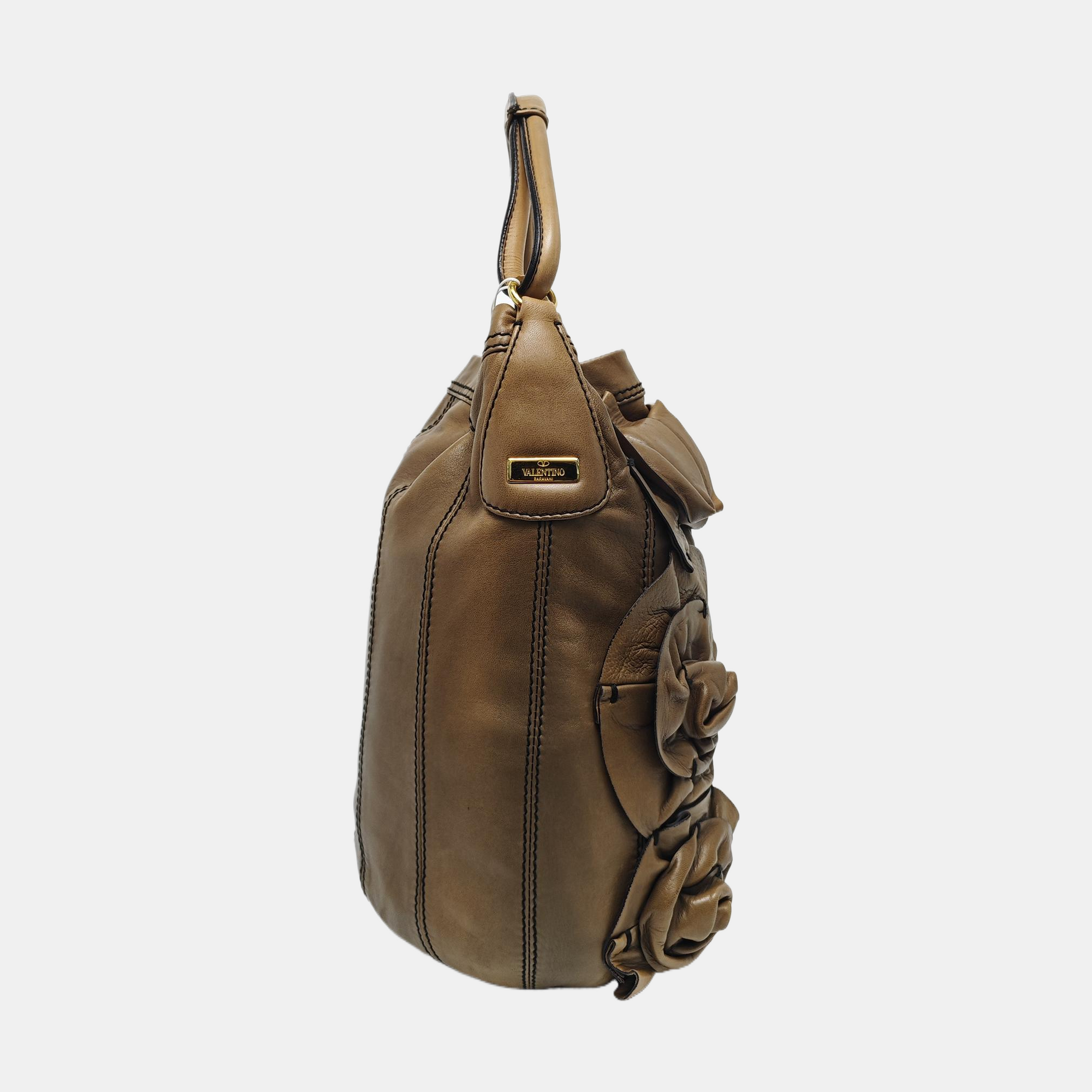 Lambskin Top Handle Bag Brown