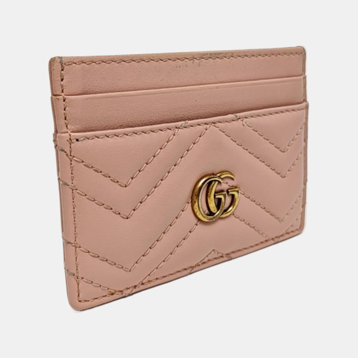 GG Marmont Mini Quilted Calfskin Pink Card Holder