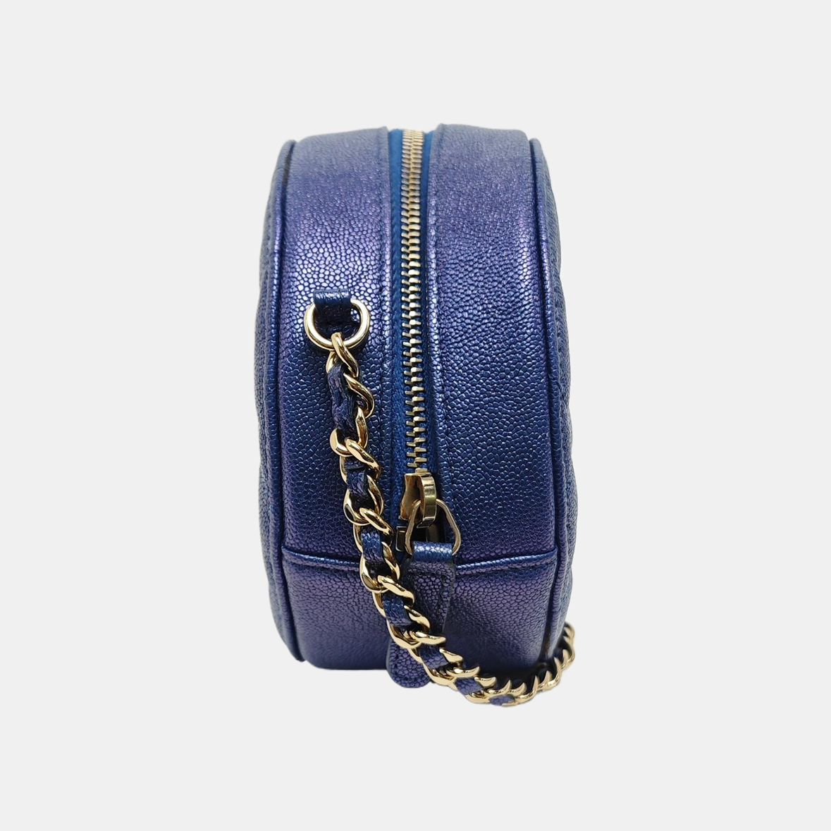 ROUND Quilted Grained Calfskin Blue