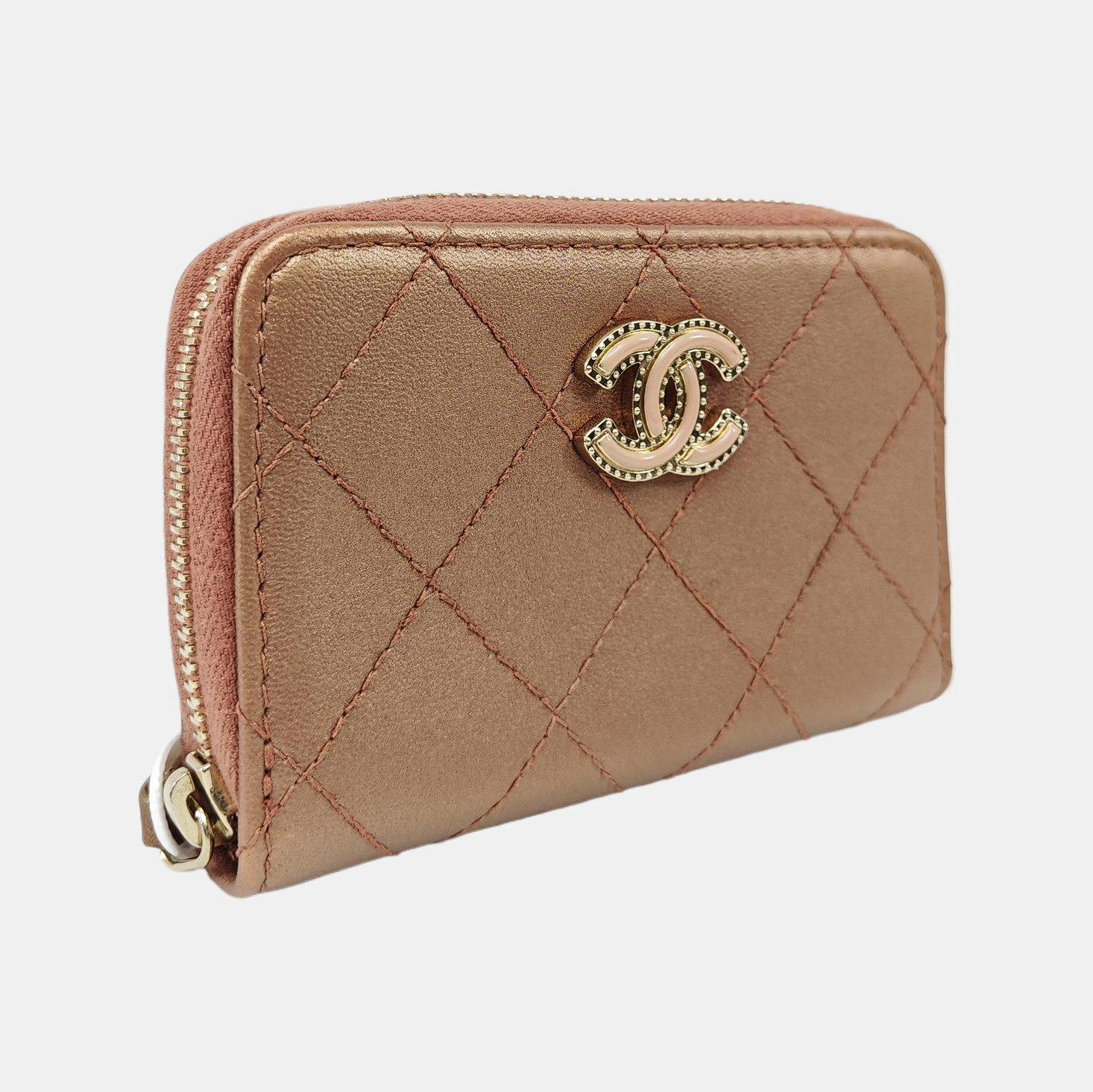 Quilted Lambskin Card Holder Beige